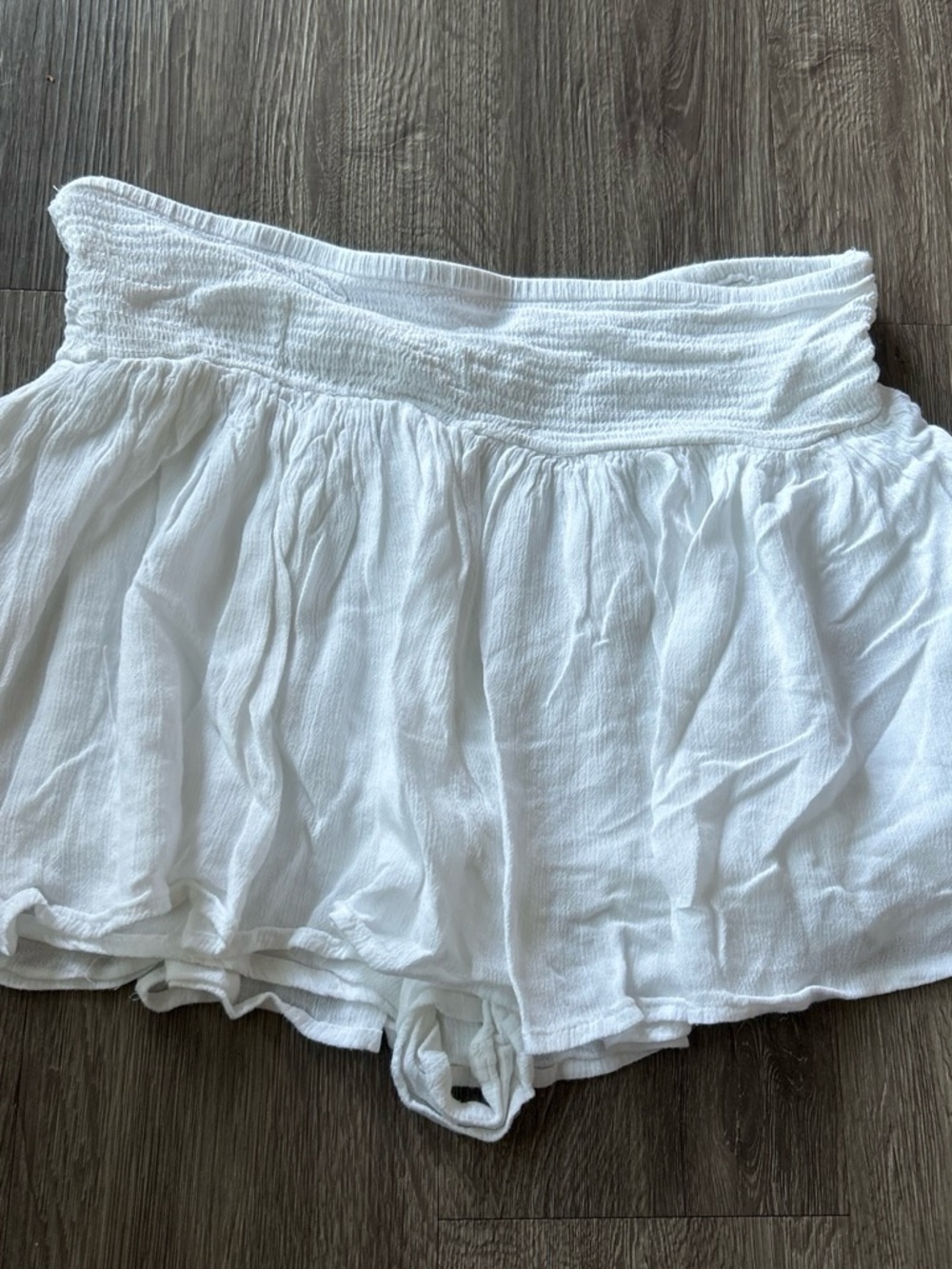 Women's White Smocked Waist Skort with Flowing Overlay